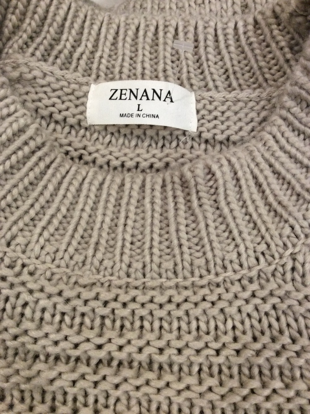 Zenana Outfitters Taupe Cable Knit Crew Sweater - Picture 2 of 3